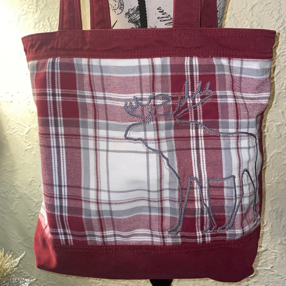 Abercrombie & fitch red plaid moose tote